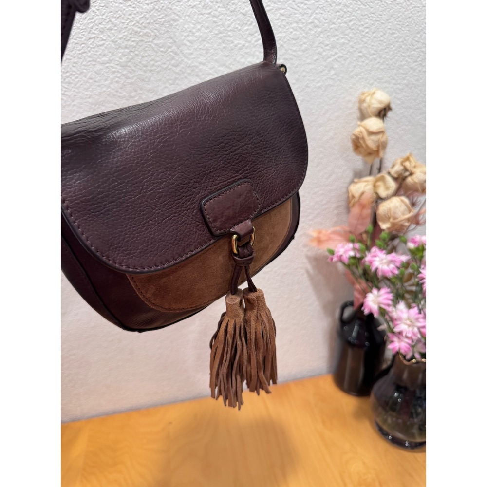 Frye Brown Leather Suede Crossbody Shoulder Bag 8x7 Tassel Boho Saddle western